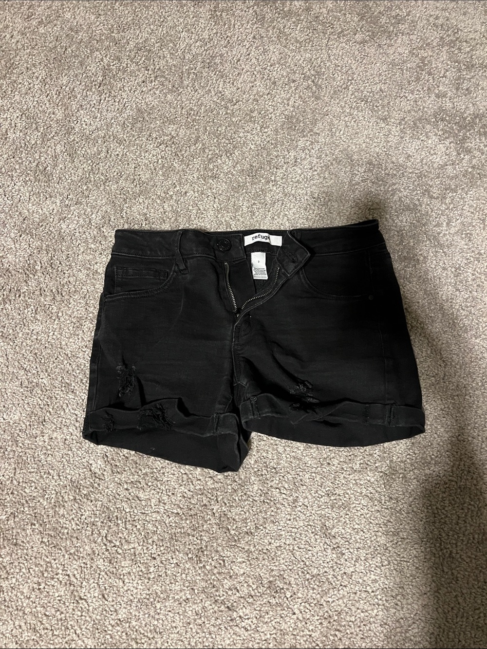 refuge Black Distressed Rolled-Hem Denim Shorts